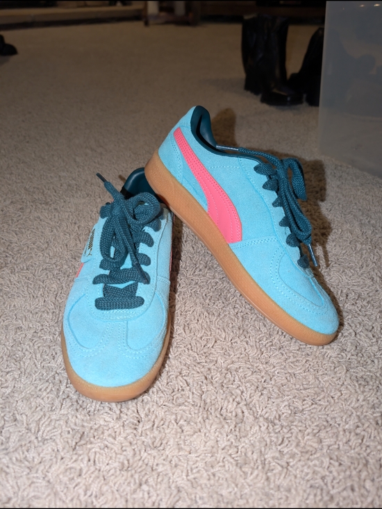 Puma Shoes - Puma Suede Casual Sneakers in Aqua with Pink Stripe